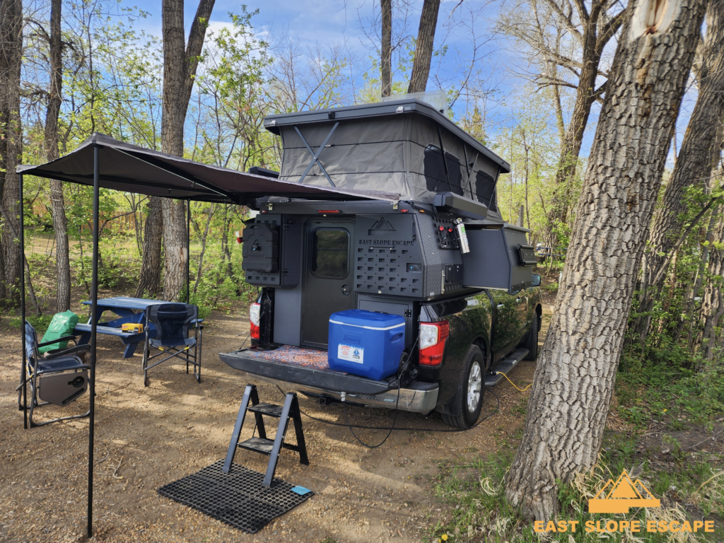 The back end of a camper truck.